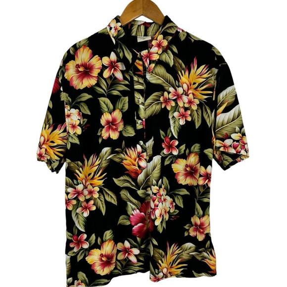 Go Barefoot Hawaiian Shirt Made In USA Black Floral Print Single Stitch Size 3XL - Picture 15 of 15
